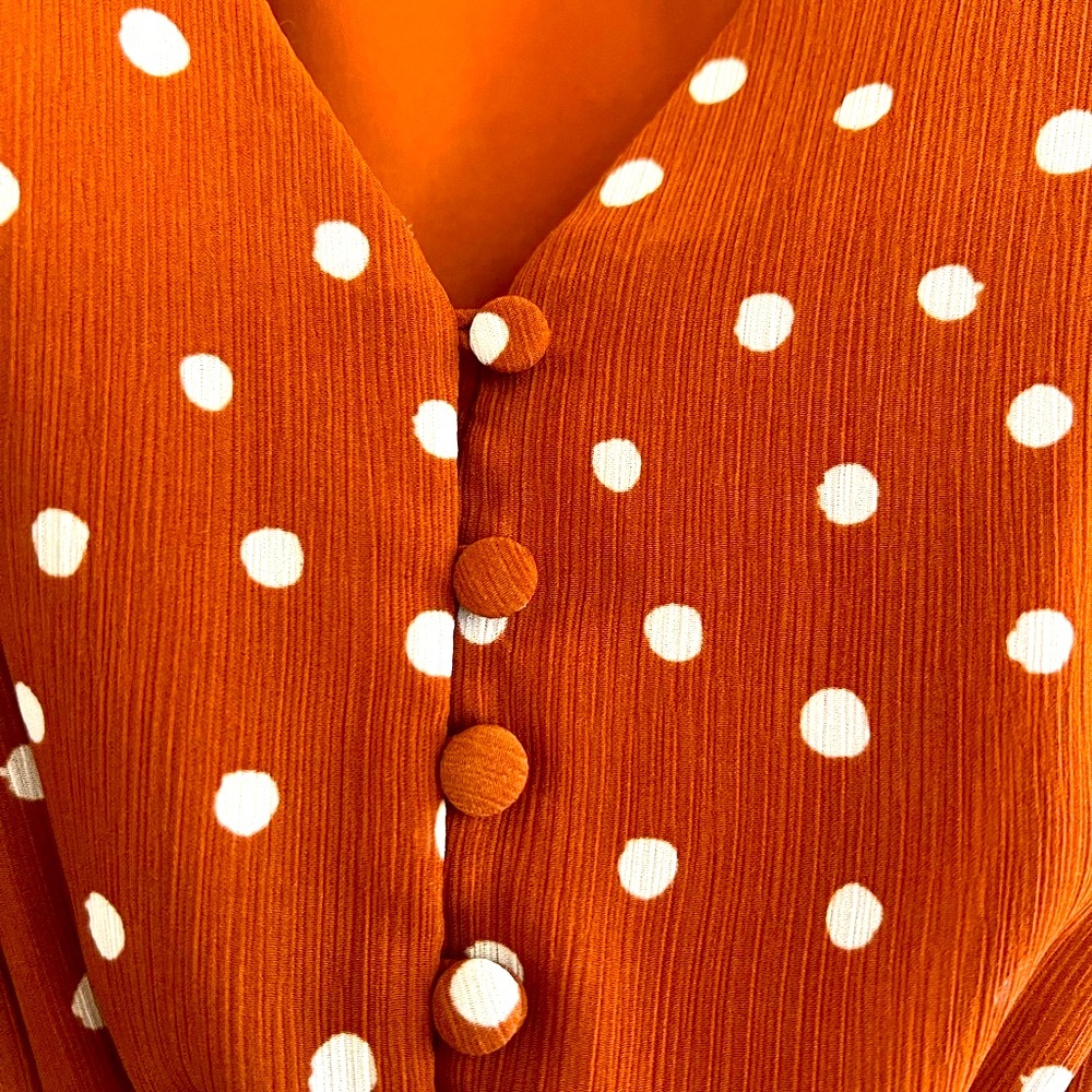Madewell Orange Puff Sleeve V-Neck Sundress - Picture 9 of 10